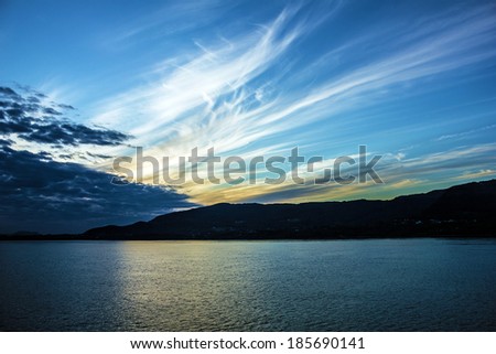 Sunset over sea and mountain, Norway fjords
