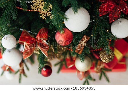 Christmas decoration home Christmas tree with gifts for the new year Christmas Eve