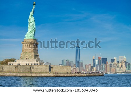 Sky colors on the background of Statue of Liberty, New York City.