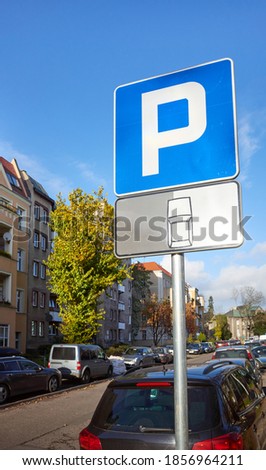 Parking parallel to the street permitted traffic sign, selective focus.