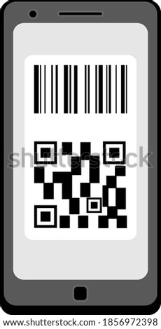 Phone screen illustration with barcode and QR code
