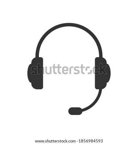 Headphones with microphone vector icon. Headset symbol. Earphone sign. Volume and audio sound logo. Radio and podcast clip-art silhouette. Isolated on white background.