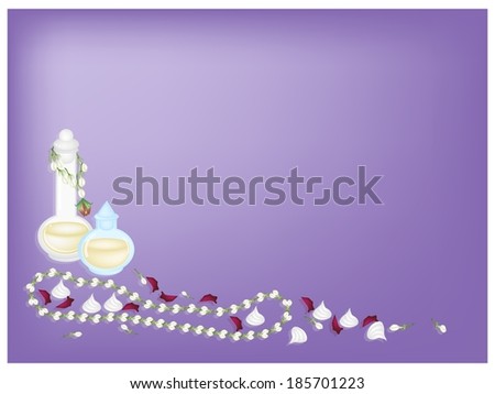 Songkran Festival, Beautiful Jasmine Garland with Water, Corolla of Roses and Jasmines in A Golden Bowl in Traditional Festival on Thailand New Year. 