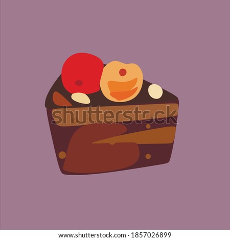 National pie day. Suitable for greeting card, poster and banner.Cheesecake, cake. A piece of chocolate cake with 