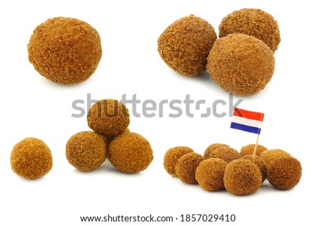 a real traditional Dutch snack called "bitterballen" on a white background Royalty-Free Stock Photo #1857029410