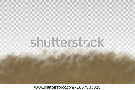 Flying sand. Dust cloud. Brown dusty cloud or dry sand flying with a gust of wind, sandstorm. Brown smoke realistic texture. 