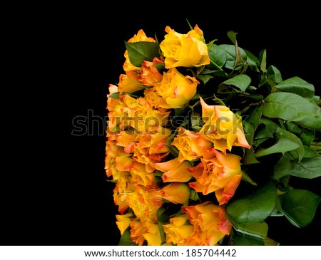 beautiful bouquet of roses on a black background. horizontal photo.