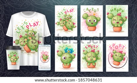 Set cute illustration - cartoon cactus emotion. Vector eps 10