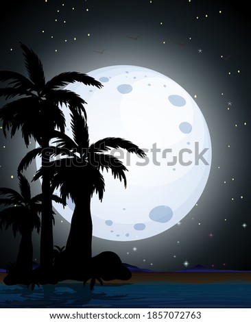 Summer night scene silhouette illustration