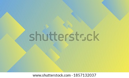 overlapping blue-yellow diamonds of different sizes against a background of thin wavy lines in space. elegant geometric wallpaper. vector