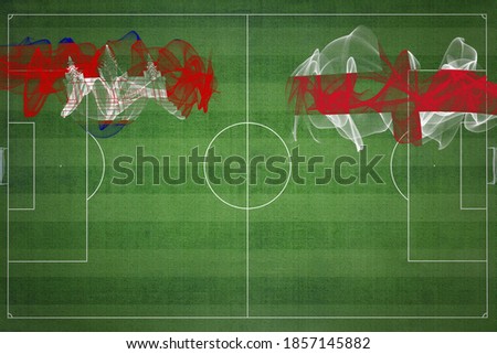 Cambodia vs England Soccer Match, national colors, national flags, soccer field, football game, Competition concept, Copy space