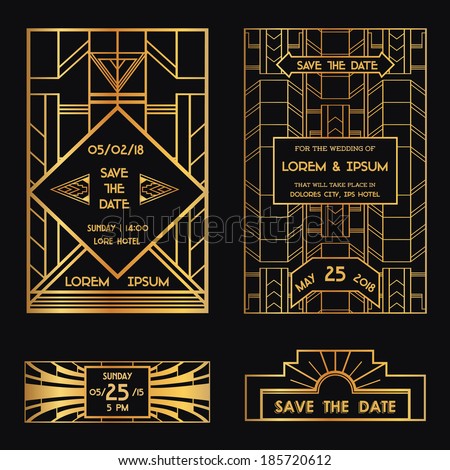 Save the Date - Wedding Invitation Card - Art Deco Vintage Style - in vector