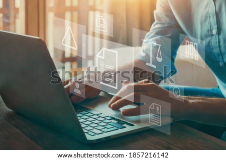 Compliance rules and law regulation policy concept on virtual screen. Royalty-Free Stock Photo #1857216142