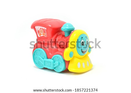 Colorful toy train isolated on white background