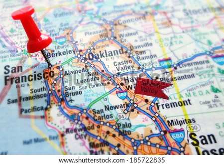 Map of the Silicon Valley section of California - San Francisco and Palo Alto                                Royalty-Free Stock Photo #185722835