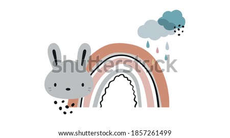 Animal for kids poster vector elements. Scandinavian abstract rainbow, rabbit illustration.