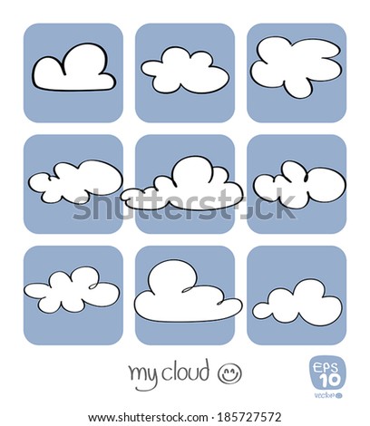 Clouds set of Design Creative Drawing on a blue background vector