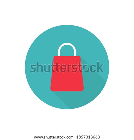 red shopping paper bag in blue circle. flat icon isolated on white. shopping vector illustration. Stylish package for purchase. Holiday sales, discount.