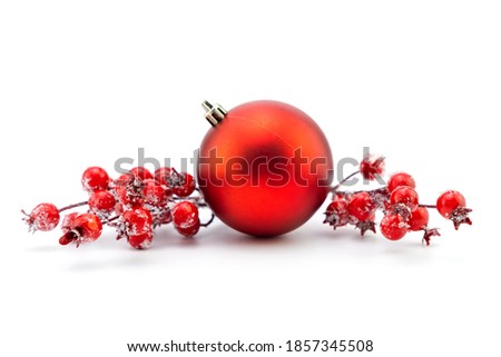 Red Christmas ball and Christmas accessory on  white isolated background