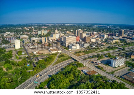 Aerial View of Topeka, Kansas Skyline in the Morning