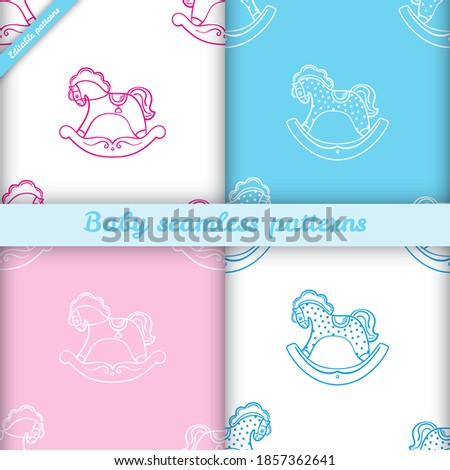 The set of the editable seamless patterns with the rocking horses. The save with the Clipping Mask.