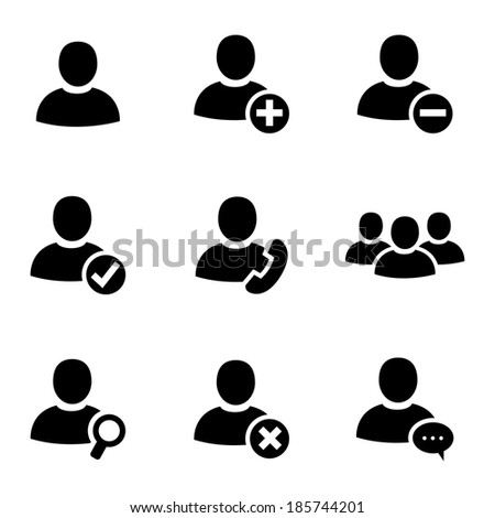 Vector black people icons set on white background