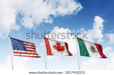 Vector Flags of NAFTA Countries Canada, United States of America and Mexico. The North American Free Trade Agreement