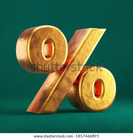 Fortuna Gold Percent on Tidewater Green background. Trend color font type symbol. 3d render.
