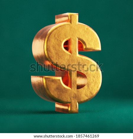 Fortuna Gold Dollar on Tidewater Green background. Trend color font type symbol. 3d render.