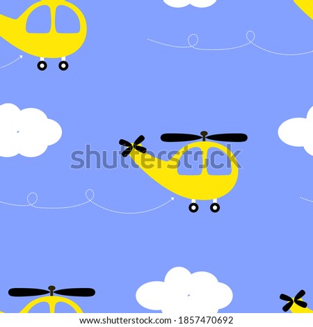 Seamless pattern for children with helicopter