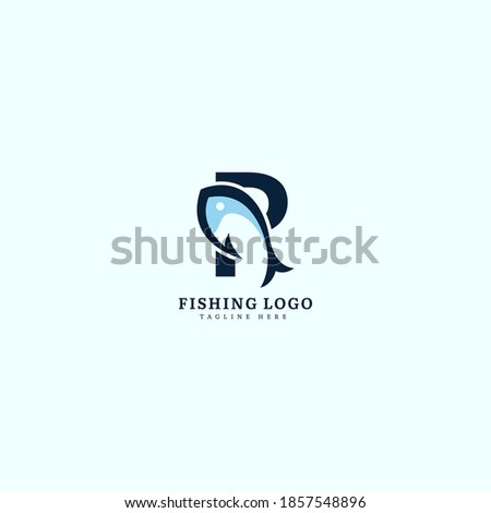 Initial letter R logotype. Minimalist fish logo concept, fit for fishing, seafood restaurant, packaging or ocean traveling. Illustration vector logo.