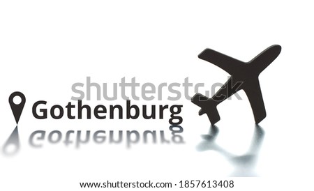 Plane icon and Gothenburg city name, air travel concept