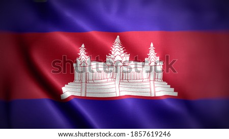 close up waving flag of Cambodia. flag symbols of Cambodia.