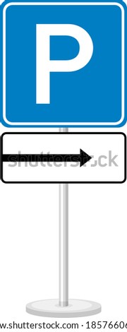 Right arrow parking sign with stand isolated on white background illustration
