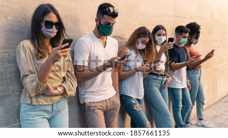 COVID-19 portrait of a young blonde woman with face mask. Coronavirus new normal millennial people in breakdown concept. Royalty-Free Stock Photo #1857661135