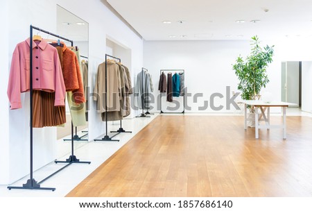 Interior of apparel store. Clothing store.