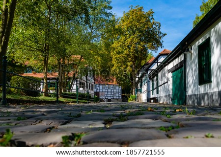 Historic factory village with truss buildings in Iserlohn Sauerland Germany on a sunny summer day 