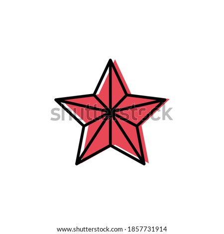 Red star vector icon in trendy minimalist style. Cute outlined red star for Christmas tree decoration isolated on white background. Line art. Vector illustration.