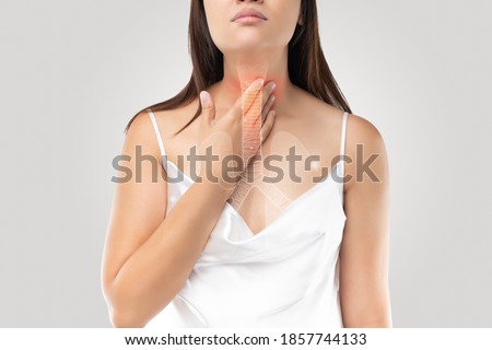 Bronchitis symptoms. Illustration of bronchial or windpipe on a woman's body, Concept with healthcare and medicine. Royalty-Free Stock Photo #1857744133