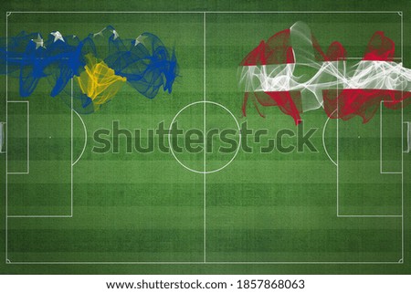 Kosovo vs Denmark Soccer Match, national colors, national flags, soccer field, football game, Competition concept, Copy space
