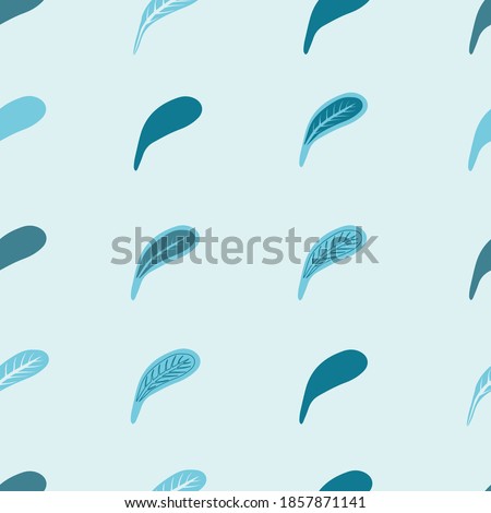Simple geometric hand drawn feathers pattern. Blue coloured Seamless feather pattern