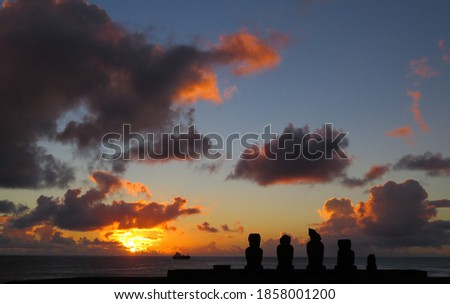 Mythical moai from Rapa Nui under different lights                    