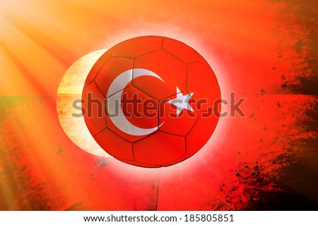 Soccer ball with Turkish flag as the background