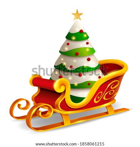 Santa Claus sleigh with Christmas tree. Isolated.