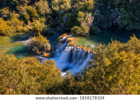 View of Krka National Park, Croatia, Europe. Splendid autumn view of Krka waterfalls. Fantastic scene of Krka National Park, Croatia, Europe. September 2020. Long exposure picture