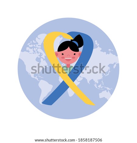 girl in syndrome down ribbon campaign with earth planet vector illustration design