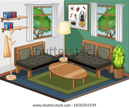 Living room interior with furniture illustration