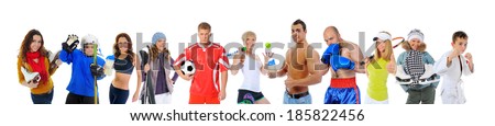 The team of great athletes from different sports. isolated on a white background