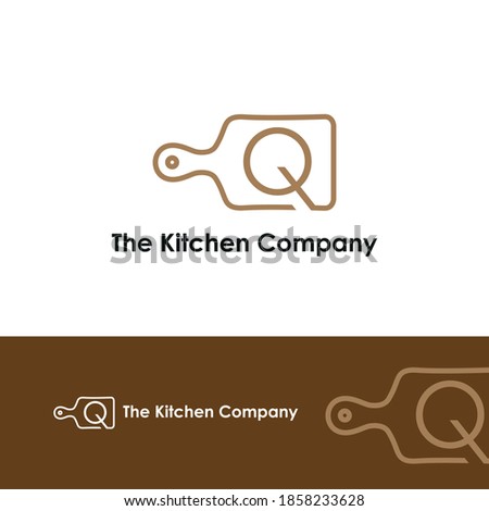 Kitchenware, Kitchen utensils business logo concept with cutting board and initial Q letter template	