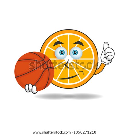 The Orange mascot character becomes a basketball player. vector illustration